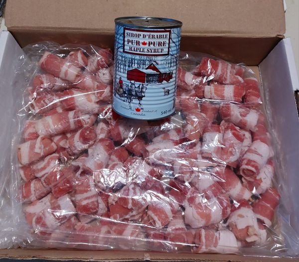 Bouchée de saucisses au boeuf enrobé de bacon (avec sirop d'érable)